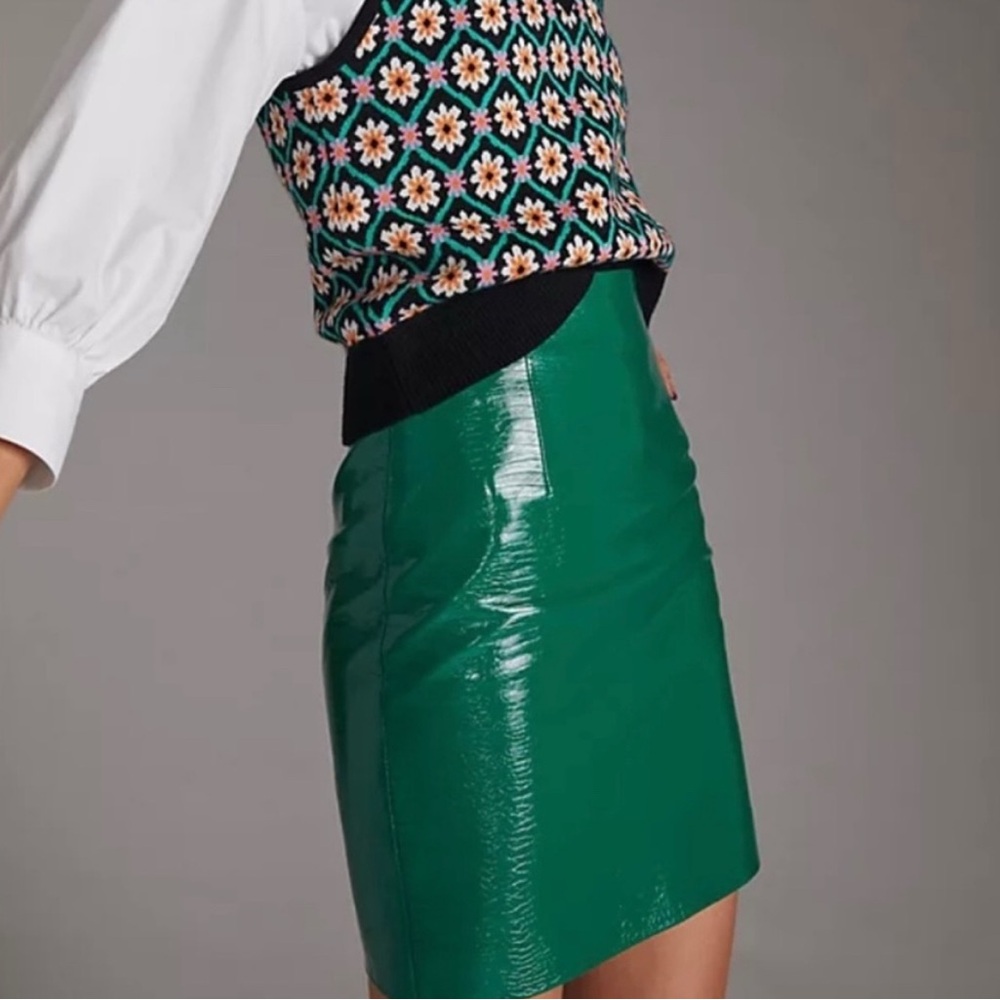 Anthropologie Porridge Brand Shiny crocodile faux leather Green Mini Skirt